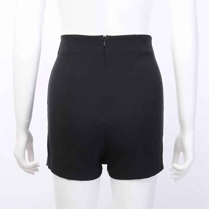 Summer High Waist Gothic Dark Skinny Cool Girls Skirts Shorts Bandage Hole Necklace Women Slim Zipper Punk Mini Bottom Shorts