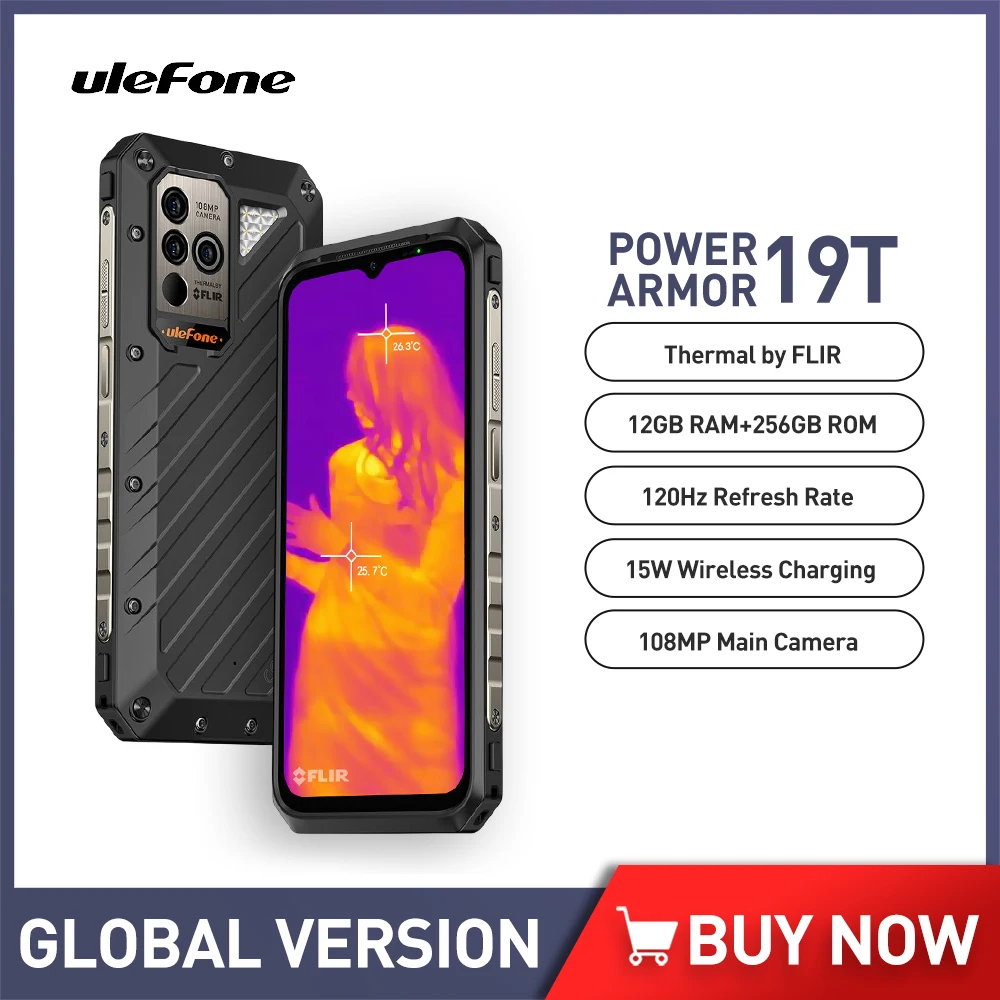 Ulefone Power Armor 19T Global Version Rugged Phone Thermal Imaging Camera FLIR® 17GB RAM +256GB ROM Helio G99 66W Mobile Phones