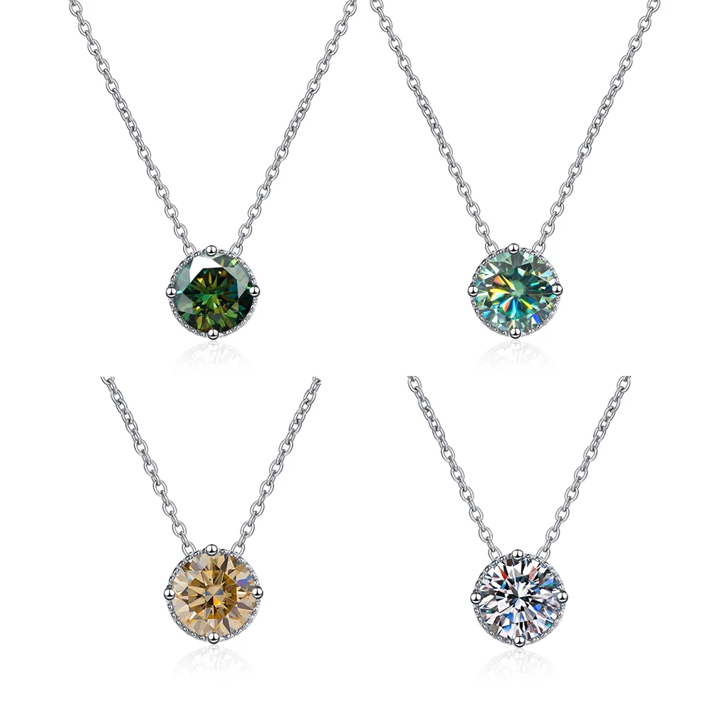 

BOEYCJR 925 Silver 1ct Blue Green Colorful Moissanite VVS1 Elegant Simple Design Pendant Necklace for Women Anniversary Gift
