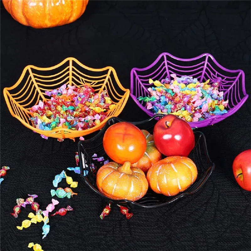 

Halloween Black Horror Spider Web Fruit Plate Candy Biscuit Trick Or Treat Decoration House Decoration Home Party Supplies