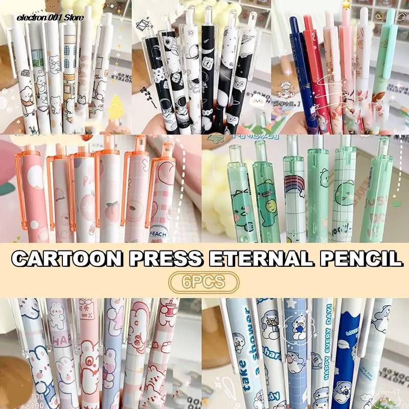 

6pcs Mechanical Pencil Cute Technology Unlimited Writing Pencil For School Cute Pencils Kawaii Pencils Korean Stationery