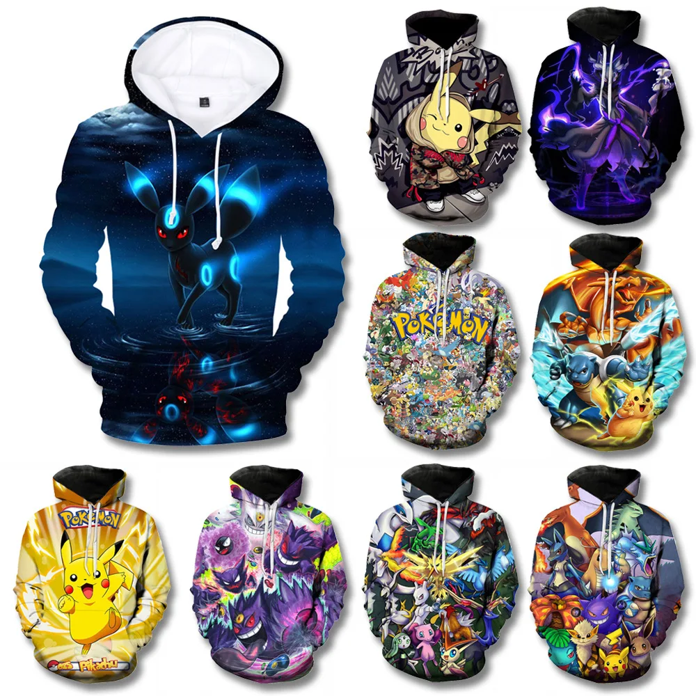 

New Style Pokemon Pikachu Cartoon Animation Peripheral Adult and Children's Clothing Casual Hooded Sweatshirt Hood