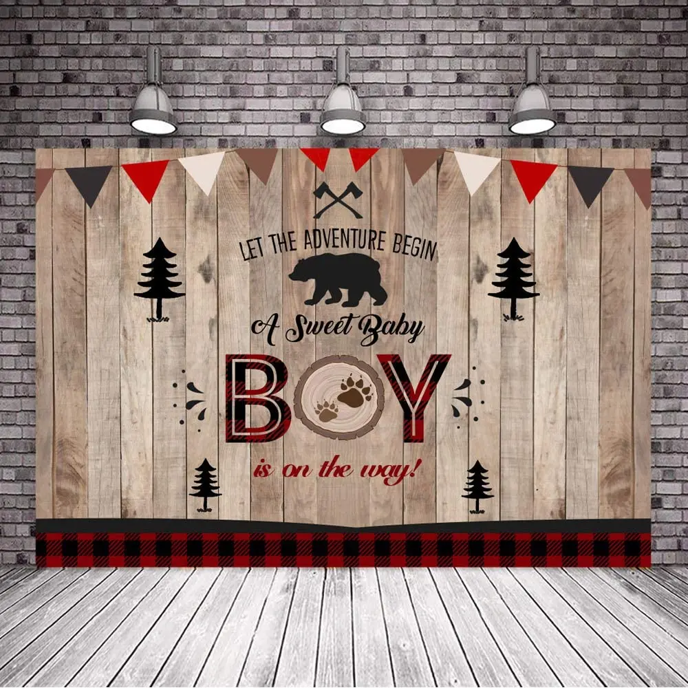 

Lumberjack Baby Shower Backdrop Woodland Bear Plaid Boy Baby Shower Background Rustic Buffalo Party Western Wild West Cowboy