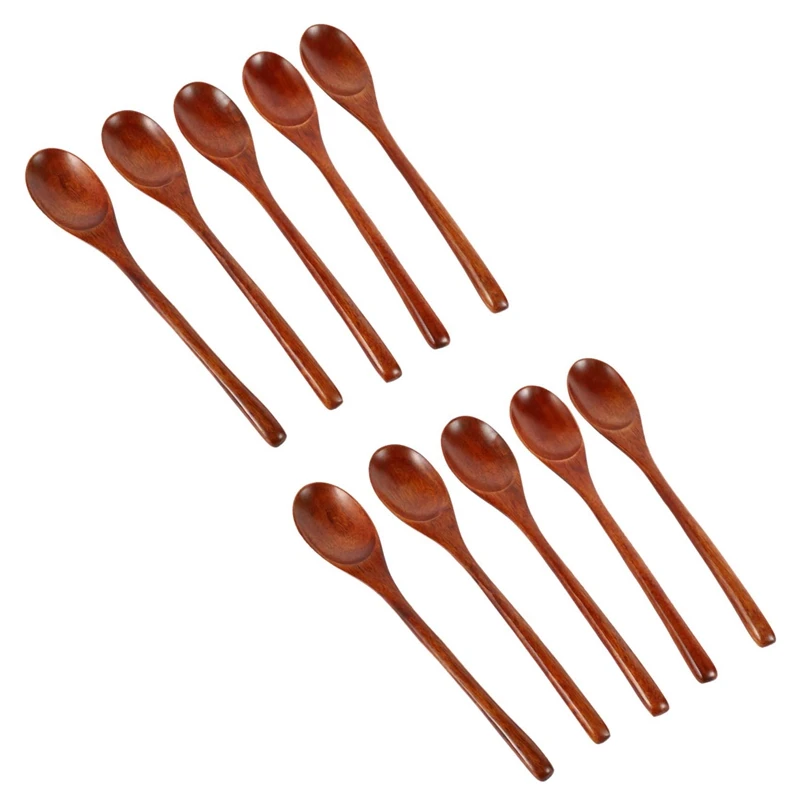 

Spoons Wooden Soup Spoon 10 Pieces Eco Friendly Tableware Natural Ellipse Wooden Ladle Spoon Set For Eating Mixing