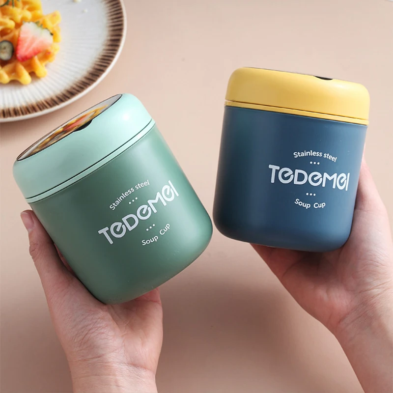 Mini Thermal Lunch Box Food Container with Spoon 430ml Insulated Soup Cup Vaccum Cup Thermos Thermo Keep Hot for School Children