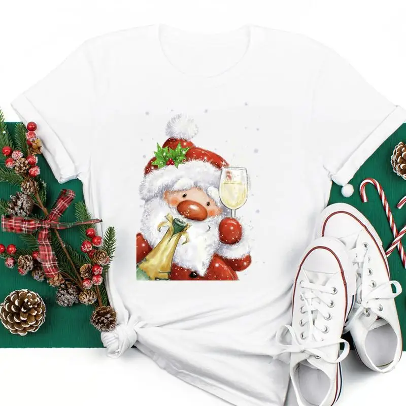 

Женские рождественские праздничные футболки с графическим рисунком на новый год, Модный женский Зимний милый топ с коротким рукавом, футбо...