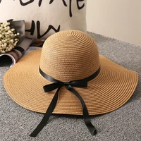 simple foldable wide brim floppy girls straw hat sun hat beach women summer hat uv protect travel cap lady cap female 2022 hot