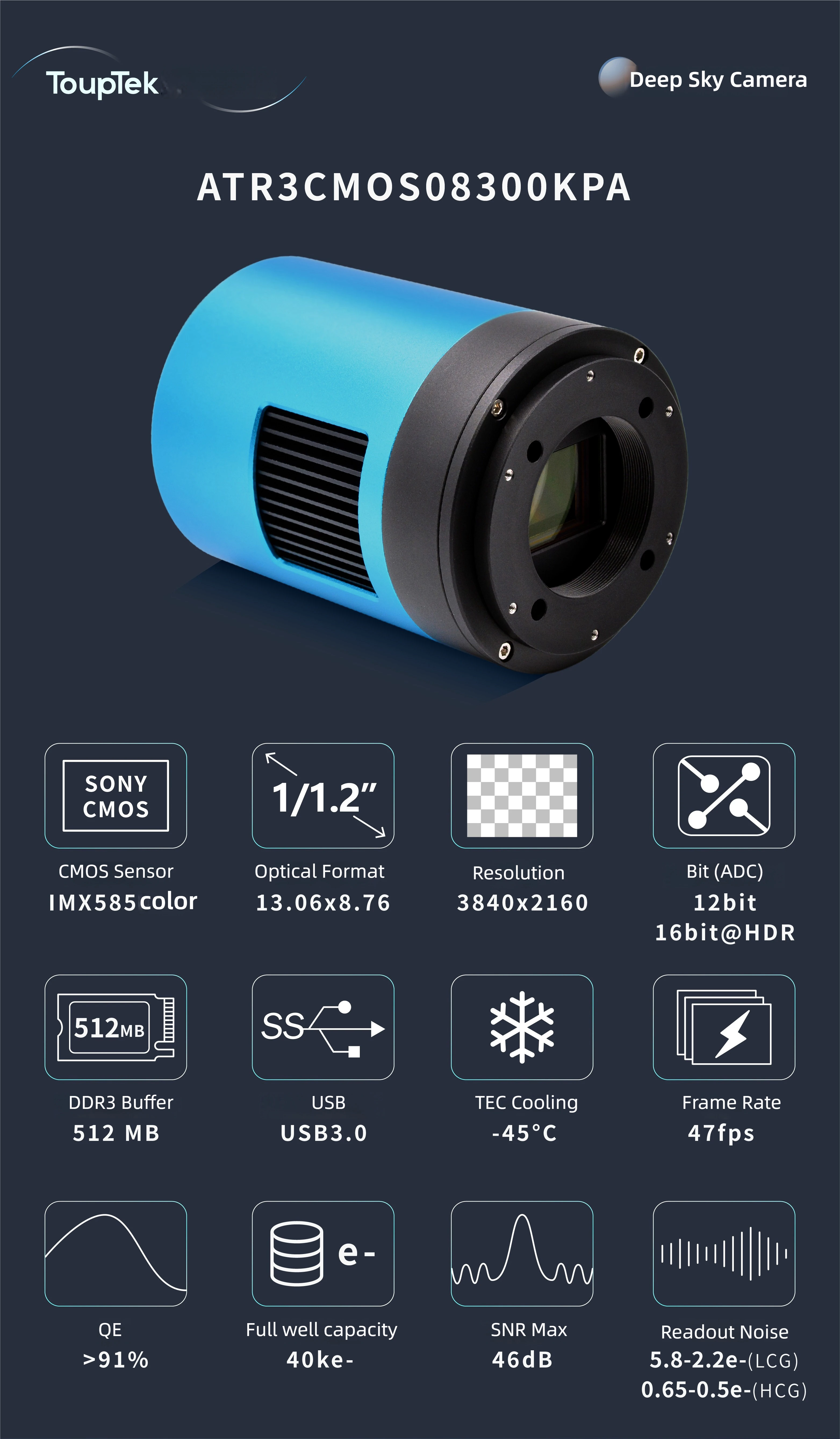 Цветная камера астрономического телескопа Touptek 8 3 Мп с CMOS-сенсором SONY IMX585 1/1 2