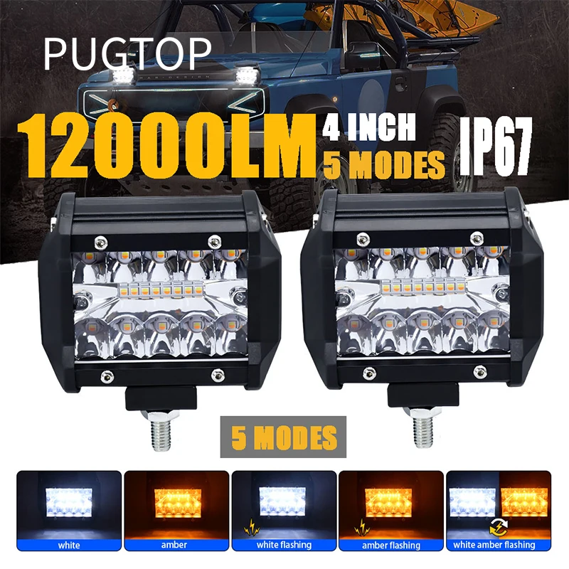 

2 шт. 6000K/3000K 4-дюймовый внедорожник, 12 В, Квадратный светодиодный рабочий свет для автомобиля, грузовика, лодки, вездехода, трактора, 60 Вт, лм, с...