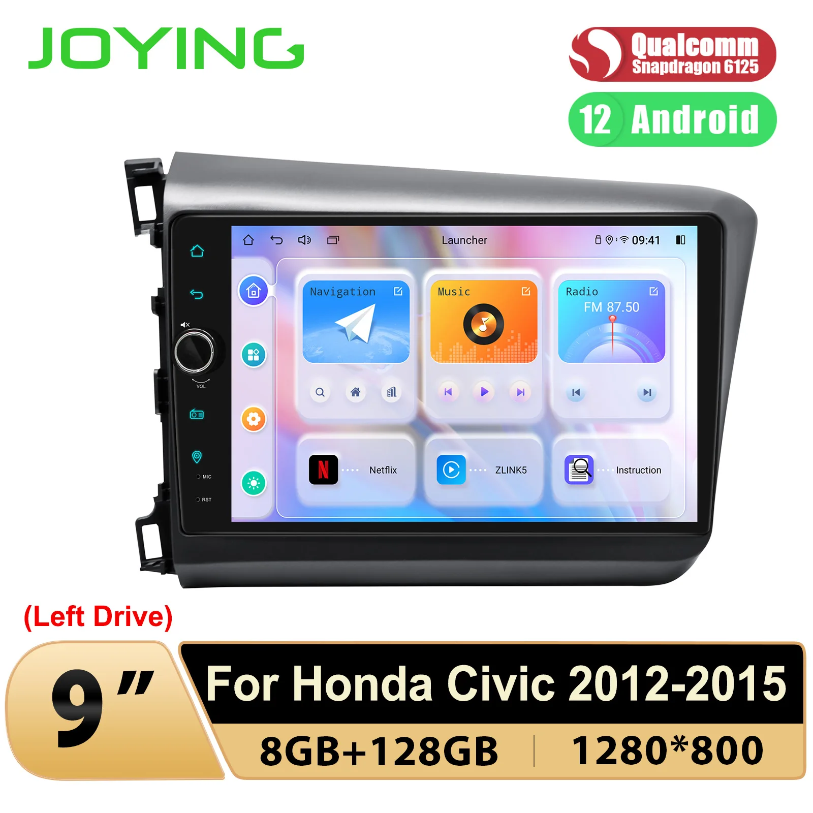 

Автомобильная магнитола JOYING с 9-дюймовым дисплеем, Android 12,0, DSP HDMI, для Honda Civic 2012 -2015