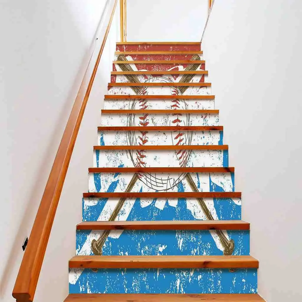 

Бейсбольные наклейки для лестницы, стикеры с рисунком шаров, спортивных игр, летучих мышей и шаров, гранж, цветные наклейки для лестницы, домашний декор, съемные