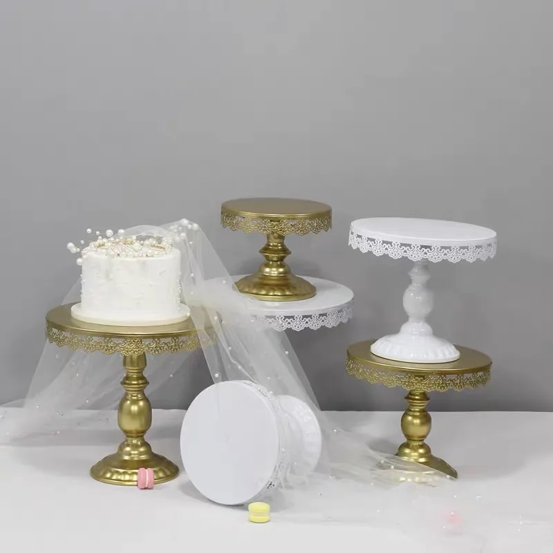 

White Gold Cake Stands Sets S M L Metal Wedding Birthday Party Round Cupcakes Pastries Plates Food Tray High Feet