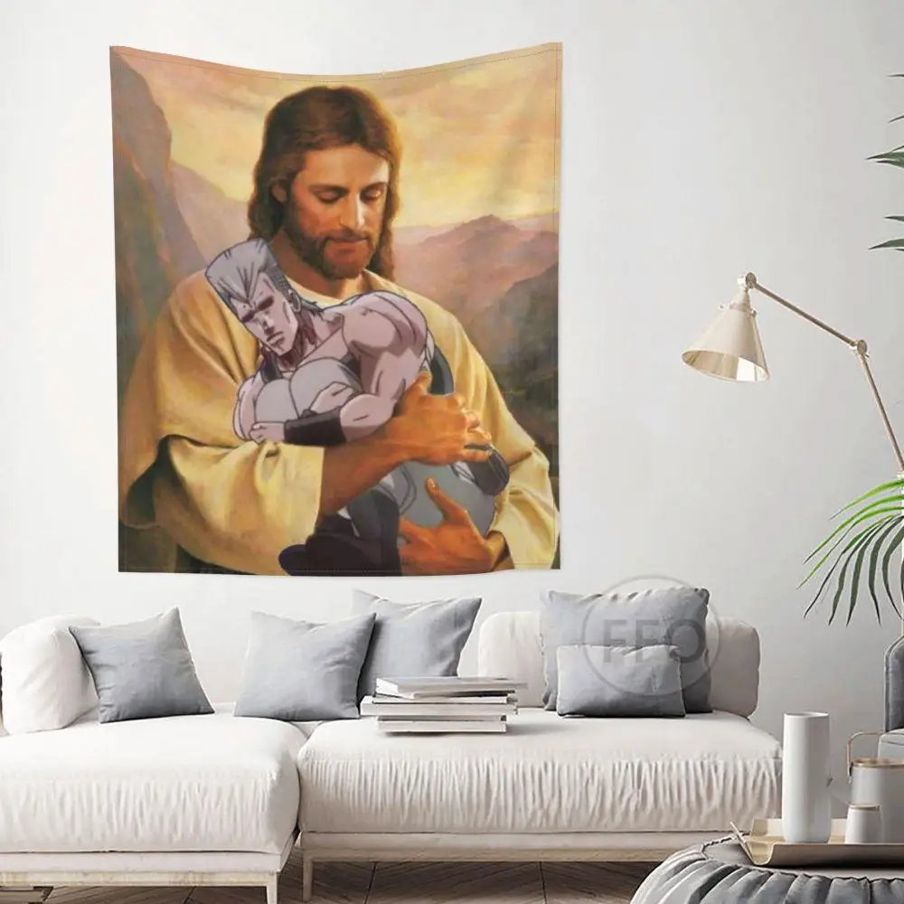 Гобелен в стиле аниме Невероятные приключения Джоджо гобелен с рисунком Иисуса и