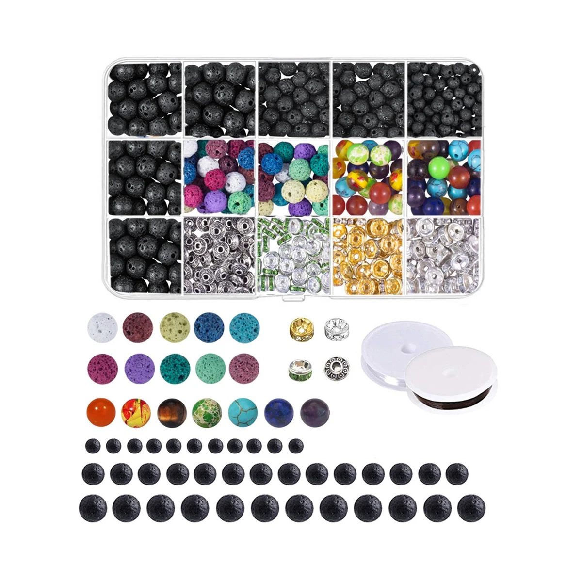 

Lava Beads Stone Kits Spacers Beads Bracelet Elastic String for Diffuse Essential Oils Adult DIY Jewelry Making Supplies
