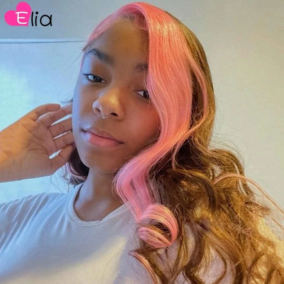 Lighter Pink Brown Colored Body Wave Lace Front Wig Human Hair Transparent 30 Inches 180 density Wholesale Factory Price |