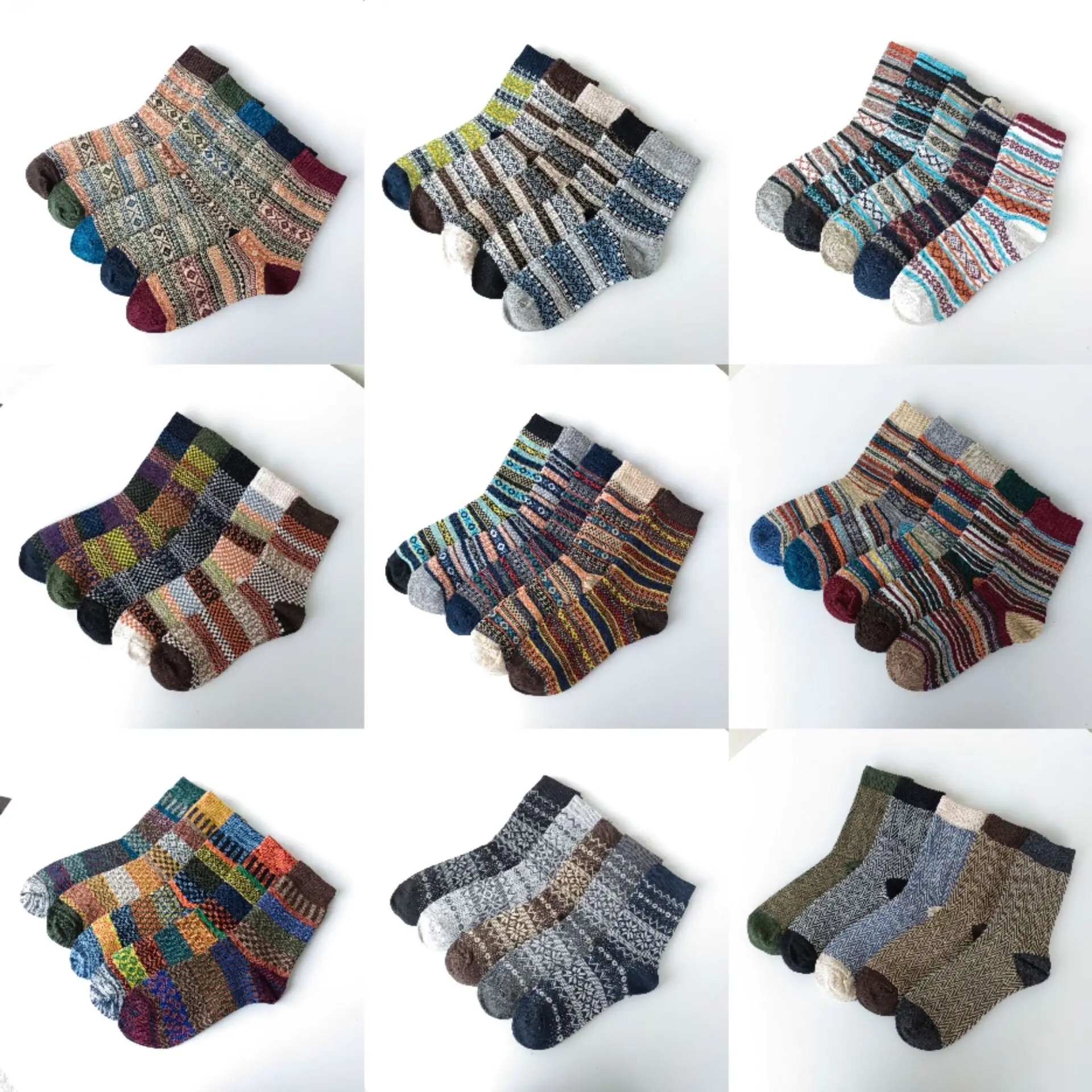 New male wool cotton mixed socks men's floor socks men retro ling thick thread socks thick and warm Various patterns