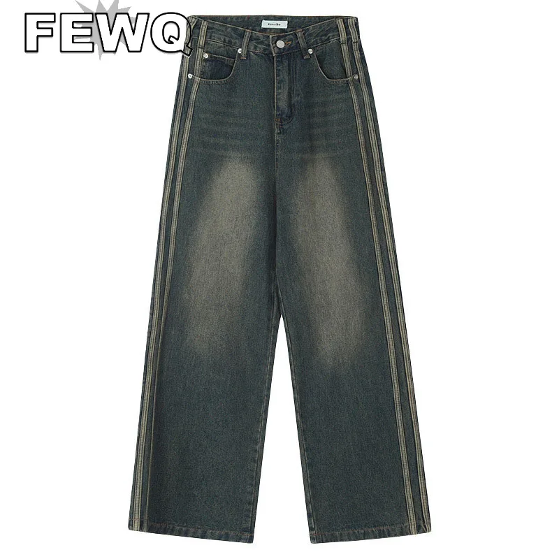 

Джинсы FEWQ мужские в стиле High Street, винтажные прямые брюки из денима в полоску, повседневные брюки в американском стиле, весна 2023