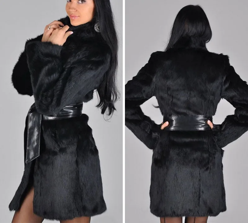 2021 Autumn and Winter Women's Fur Imitation Mink Warm Coat Imitation Fox Fur Coat Mid-length Imitation Fur Black Fashion Wear