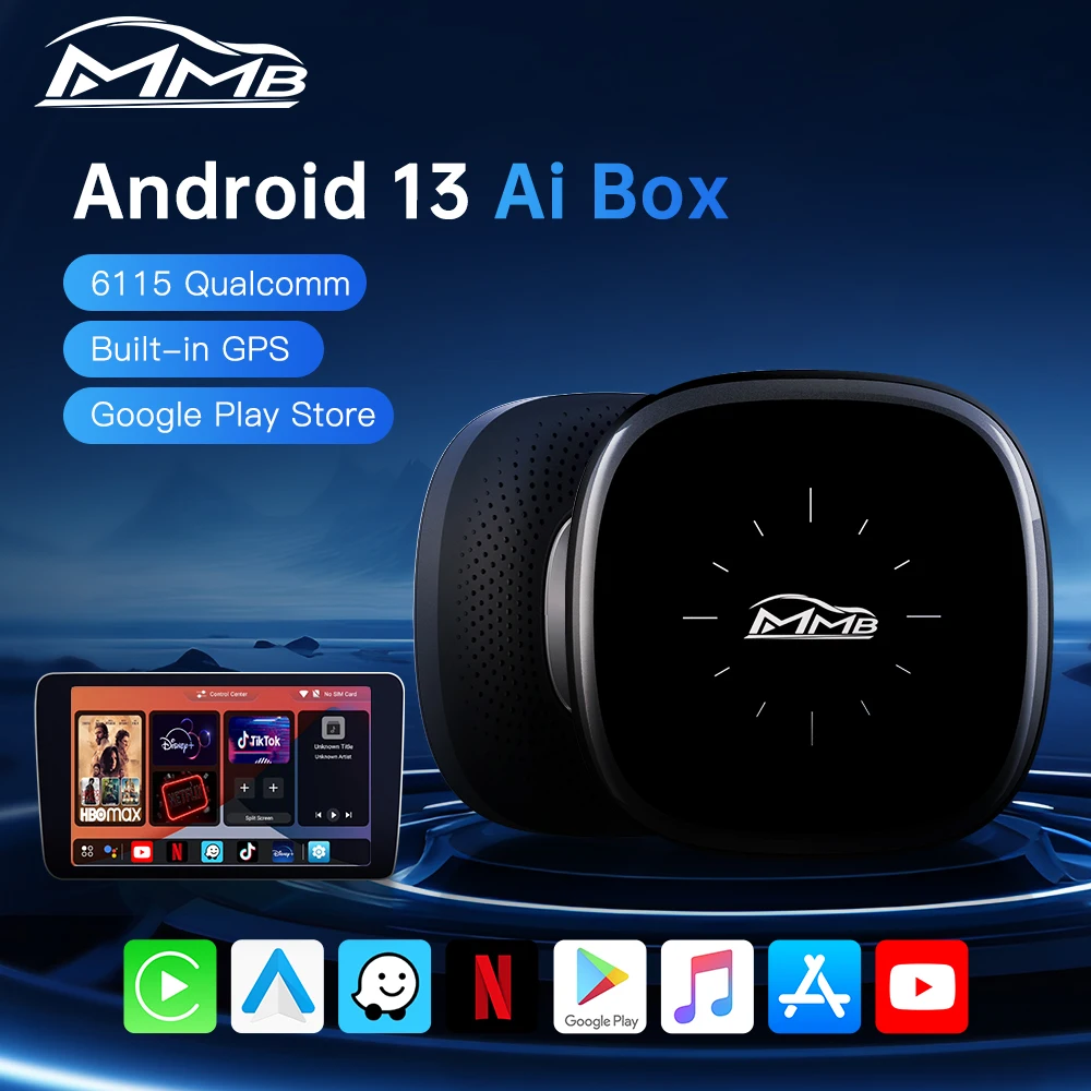 Фото 2025 MMB MAX Q2W CarPlay Ai Box Android 13 QCM6115 8-ядерный беспроводной адаптер CarPlay Android Auto AI Magic Box 4G LTE GPS BT5.3 №1