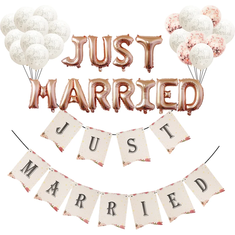 

11Pcs Rose Gold Silver 16inch "Just Married" Foil Balloons For Engagement Wedding Party Bride To Be Bridal Shower Decor Supplies