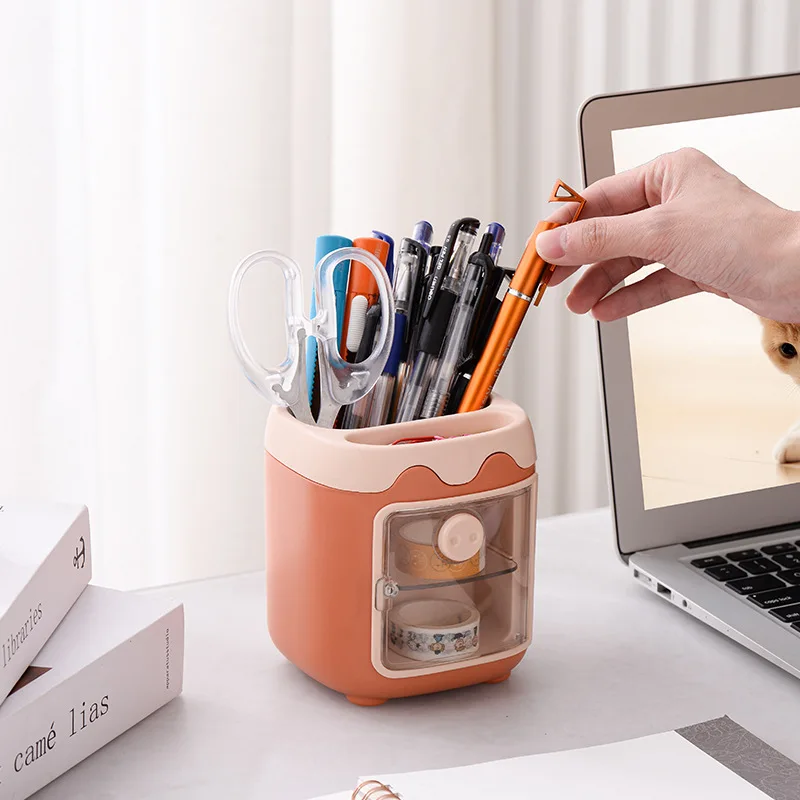 

Multifunctional Pen Holder Creative Piggy Desktop Storage Box Dust-proof Sundries Organizer School Office Stationery Accessories