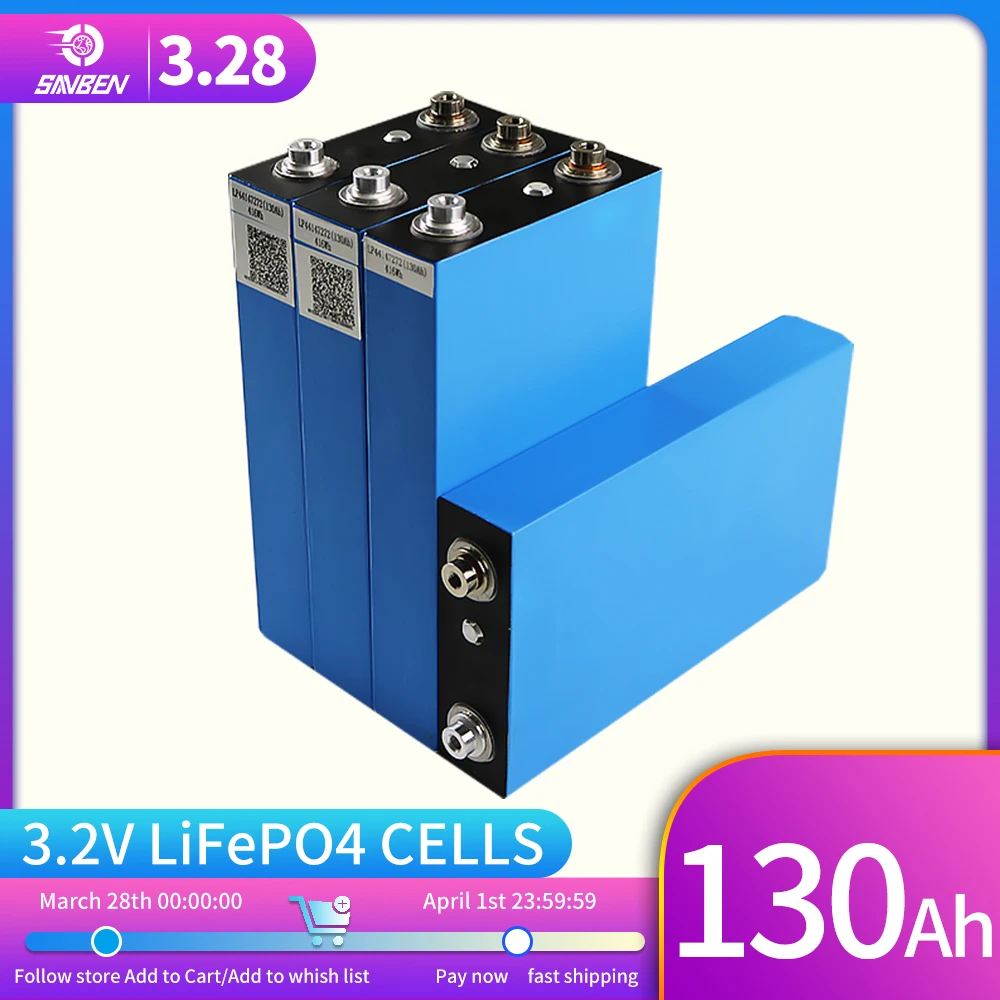 

1-32PCS Grade A Brand NEW 3.2V 130Ah Lithium Iron Phosphate Cell lifepo4 battery solar 12V 24V 48V cells