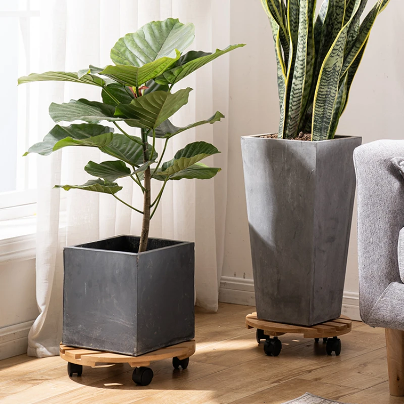 

Environmentally friendly durable bamboo plant stand multi-functional mobile flowerpot chassis modern simple bracket with wheel