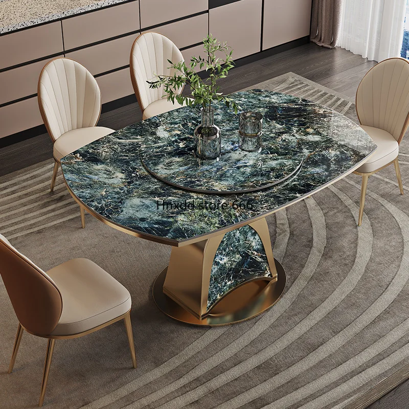 Обеденный стол Villa с поворотным столом из каменной плиты у стены