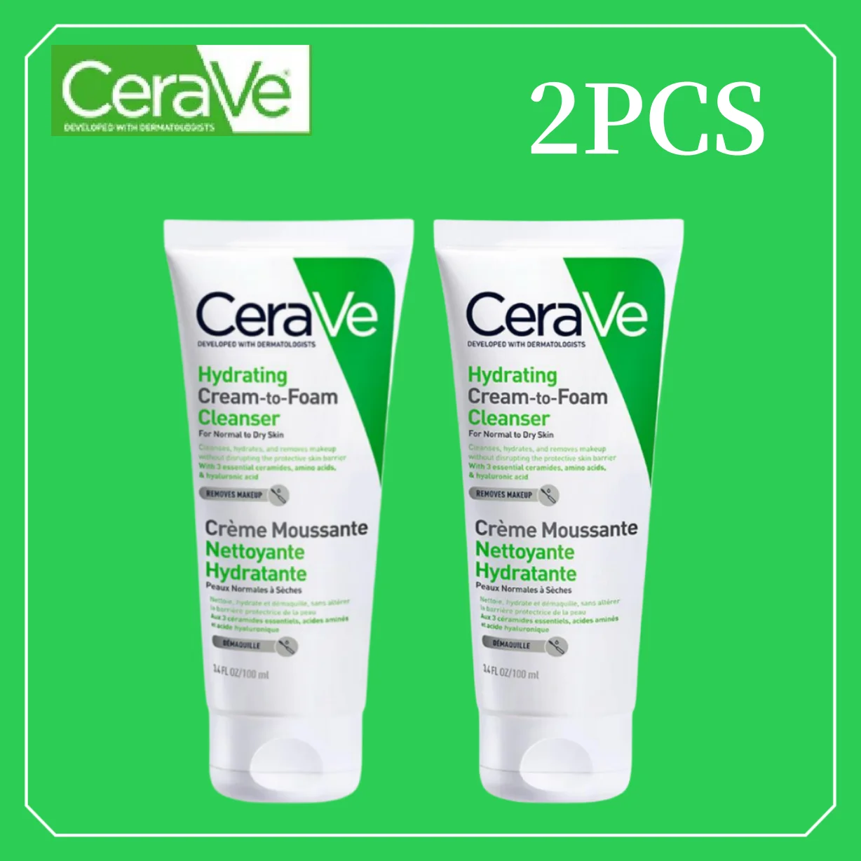 

2PCS Cerave Foam Amino Acid Cleanser Facial Hydrating Cleaning Cream Whitening Moisturizing Shrink Pores Makeup Removal 100ml