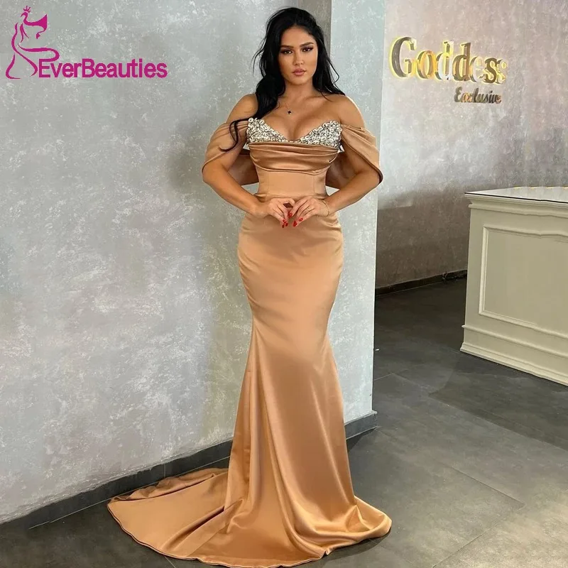 

Sexy Beadings Prom Dresses Off The Shoulder Evening Cocktail Party Night Prom Gown 2022 Mermaid Floor Length Plus Size