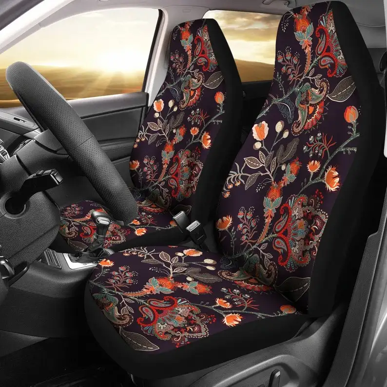 

Red Orange Elegant Decor Floral Flowers Car Seat Covers Pair, 2 Front Seat Covers, Car Seat Protector, Car Accessories