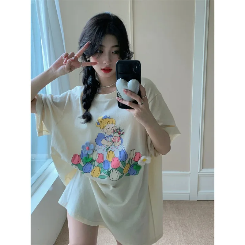 

Short sleeve T-shirt women's summer Korean loose American Vintage printed t-shirt design sense of minority chic half sleeve top