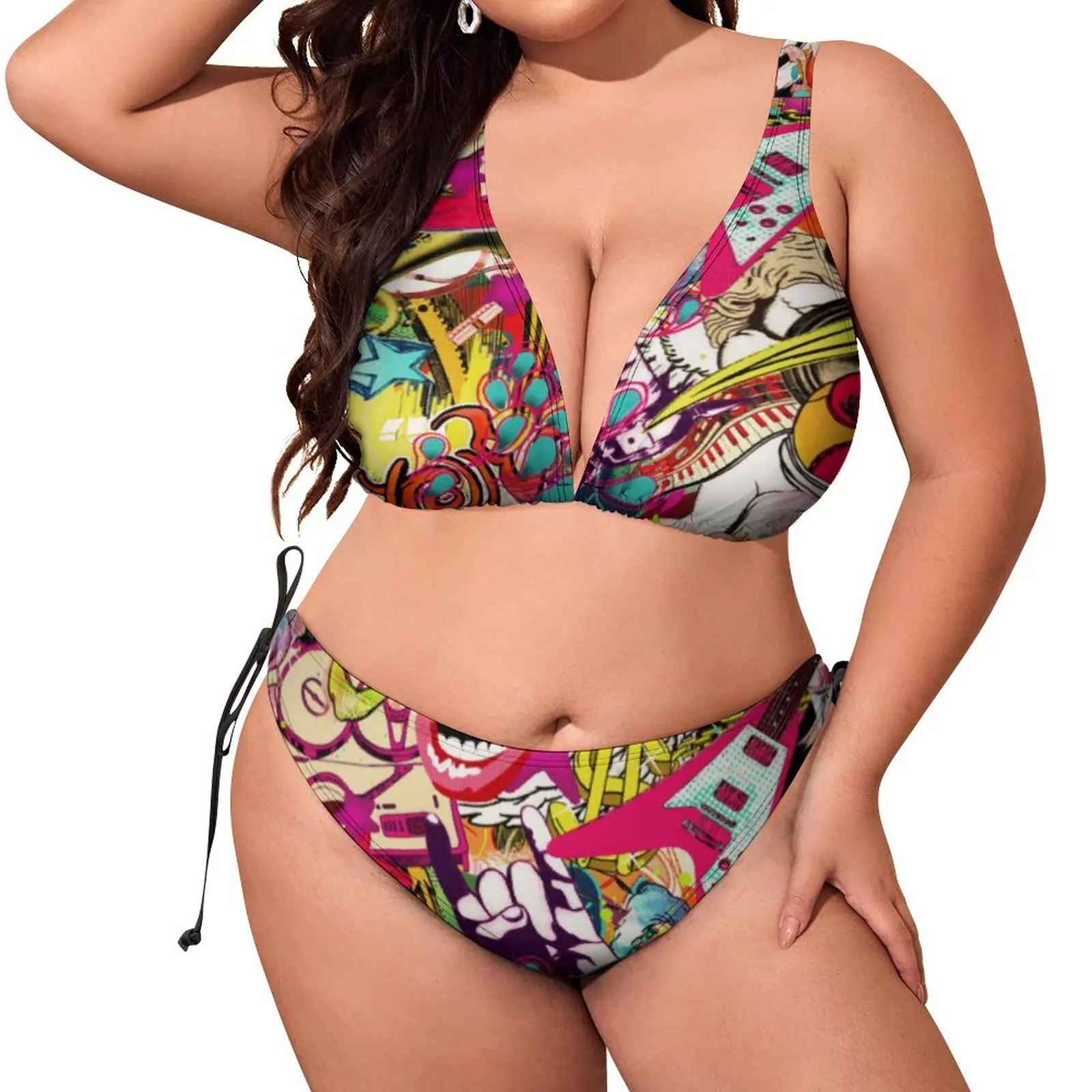 

Kiss Band Bikini Swimsuit Push Up Hair Band Rock Metal High Cut Bikini Set Fantasy Swimwear Women Pattern Swimsuits Beach Wear