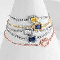2022 cute blue square zirconia yellow adjustable bracelet for women wedding sweet girl birthday gift dress accessories jewelry