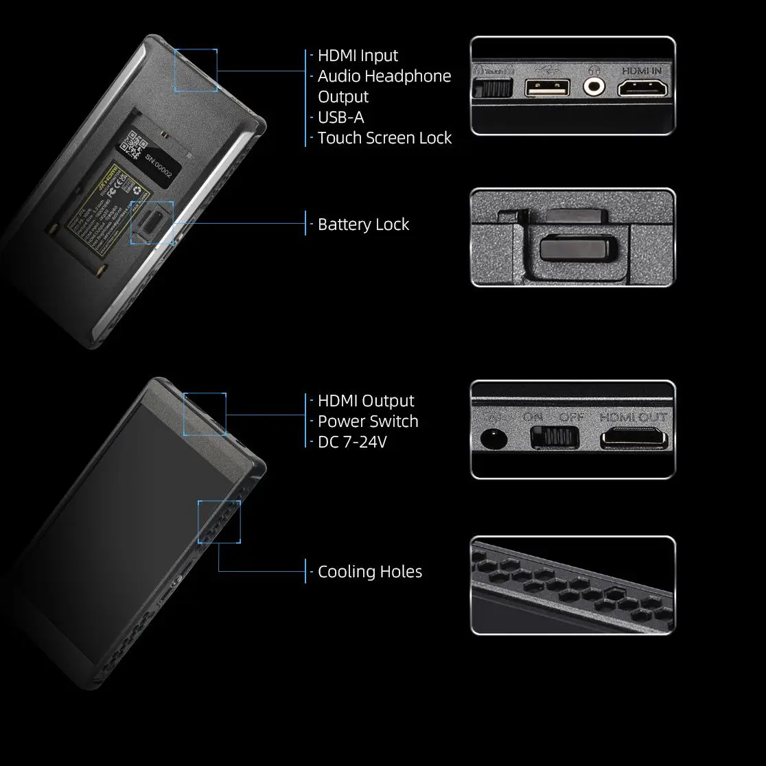 Фото Portkeys PT6 монитор 3D LUT 5,2-дюймовый растягивающийся сенсорный экран управления видеокамерой для зеркальной камеры прямая трансляция видео №4