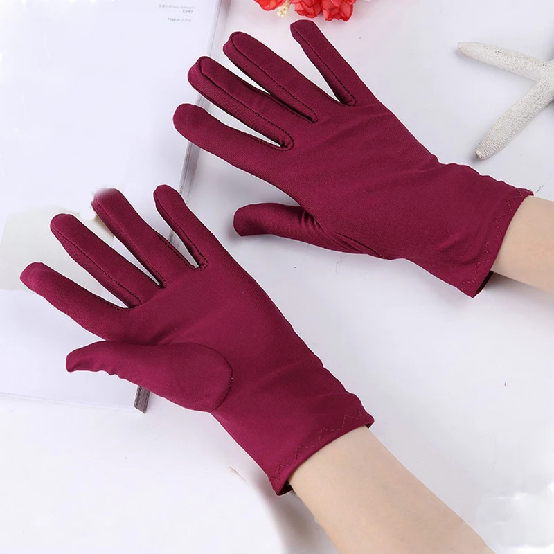 

1 Pair Thin Women Gloves Mittens Short Gloves Female Solid Color Spandex Drving Gloves Sunscreen High Elasticity Etiquette