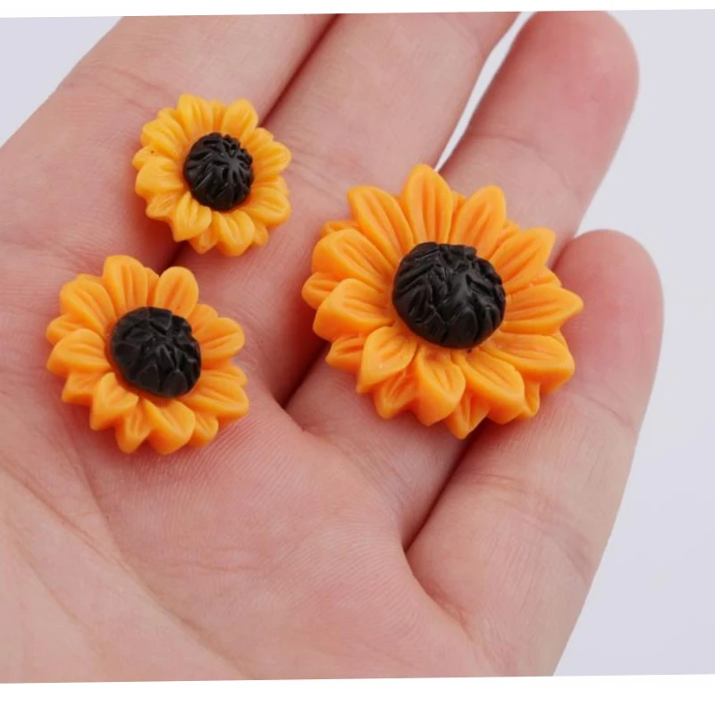 200pcs/lot Resin Daisy Chrysanthemum Sunflower Cameo Cabochon Pendants Charms For Jewelry DIY Hairpin Brooch Accessories
