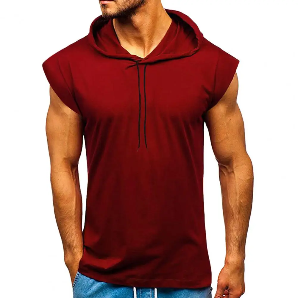 

Men Hooded Top Fitness Vest Men Sleeveless Slim Bodybuilding Vest Pullover