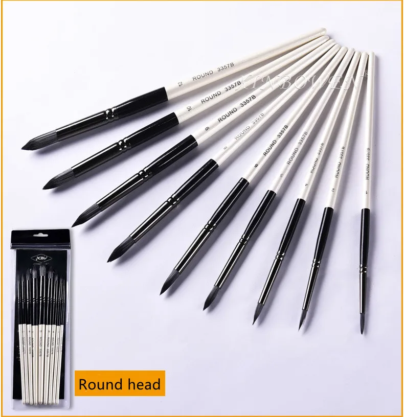 Принадлежности для рисования набор кистей 9 черно-белых нейлоновых шерстяных