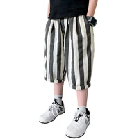 summer vertical stripe shorts for boys new casual pants school teenager kids elastic waist short sports trousers 5 14years old