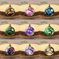 pokemon 1pcs necklace pikachu eevee anime figures gem pendant necklace children toys jewelry accessories kid birthday xmas gifts