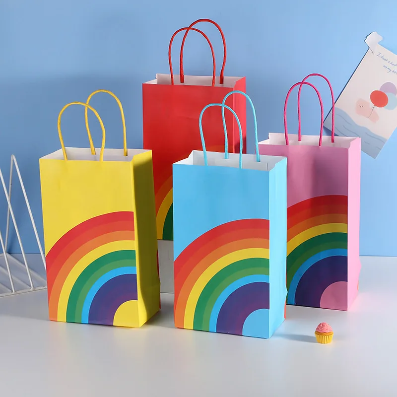 

10pcs Rainbow Kraft Paper Bags Candy Gift Bags Christmas Gift Packaging Boxes Wedding Decor Favors Birthday Party Supplies