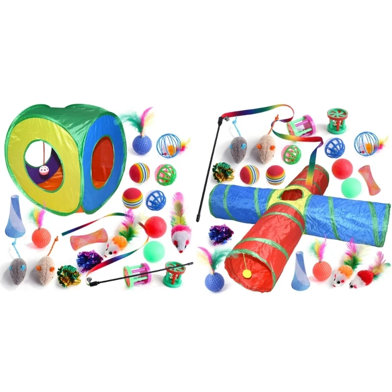 

Набор игрушек для кошек, интерактивный игрушечный туннель для котят, разнообразная лента-палочка, аксессуары для домашних котят, котят 29EF