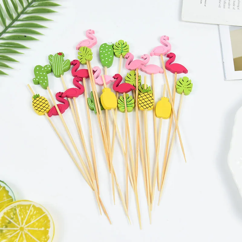 100 искусственный кактус в форме фламинго бамбуковая палочка Фруктовые палочки