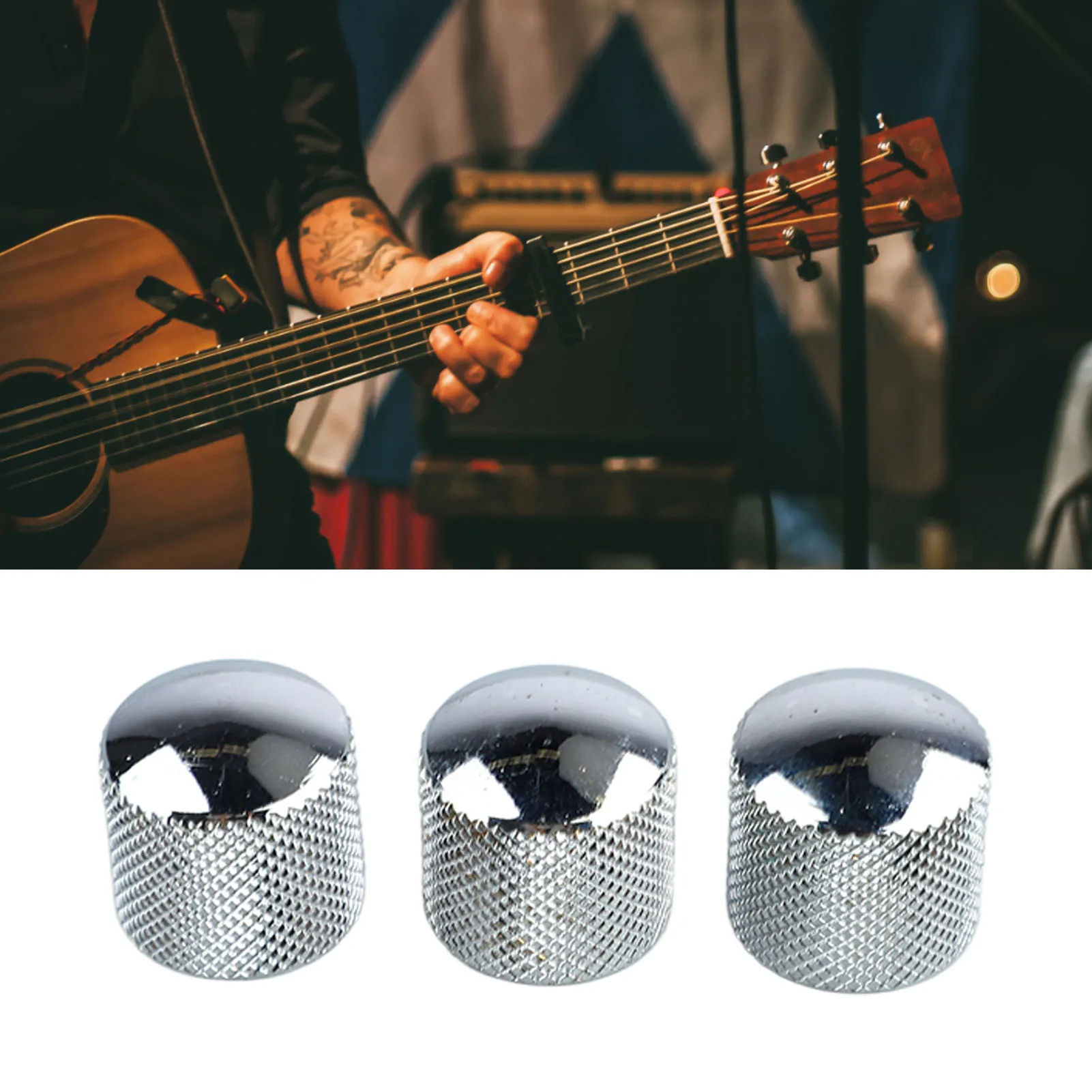 

3Pcs Silver Electric Bass Volume Knob Electric Guitar Volume Tuning Potentiometer Control Knob