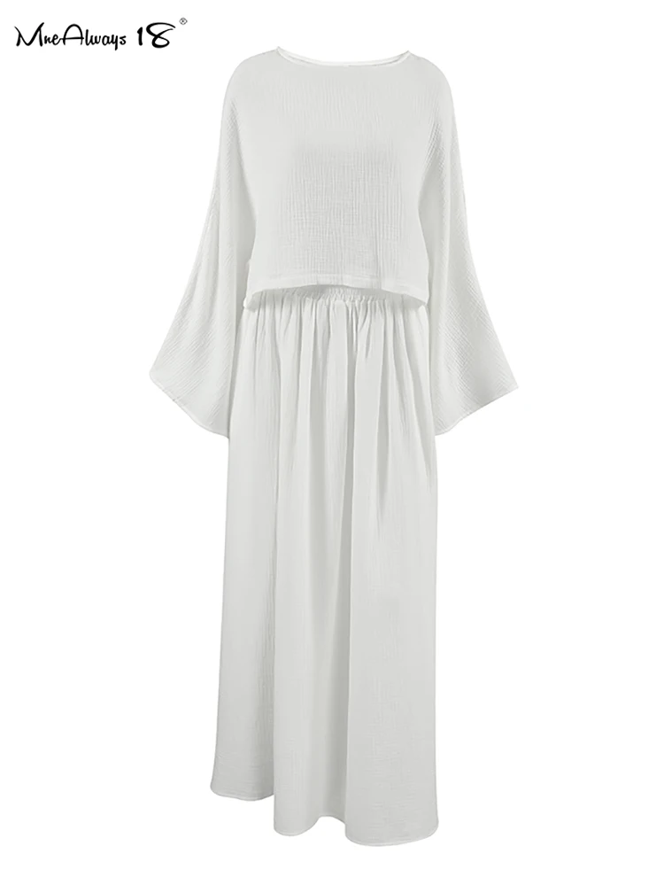 Mnealways18 Crape хлопковые комплекты с юбкой повседневные из двух частей Оверсайз