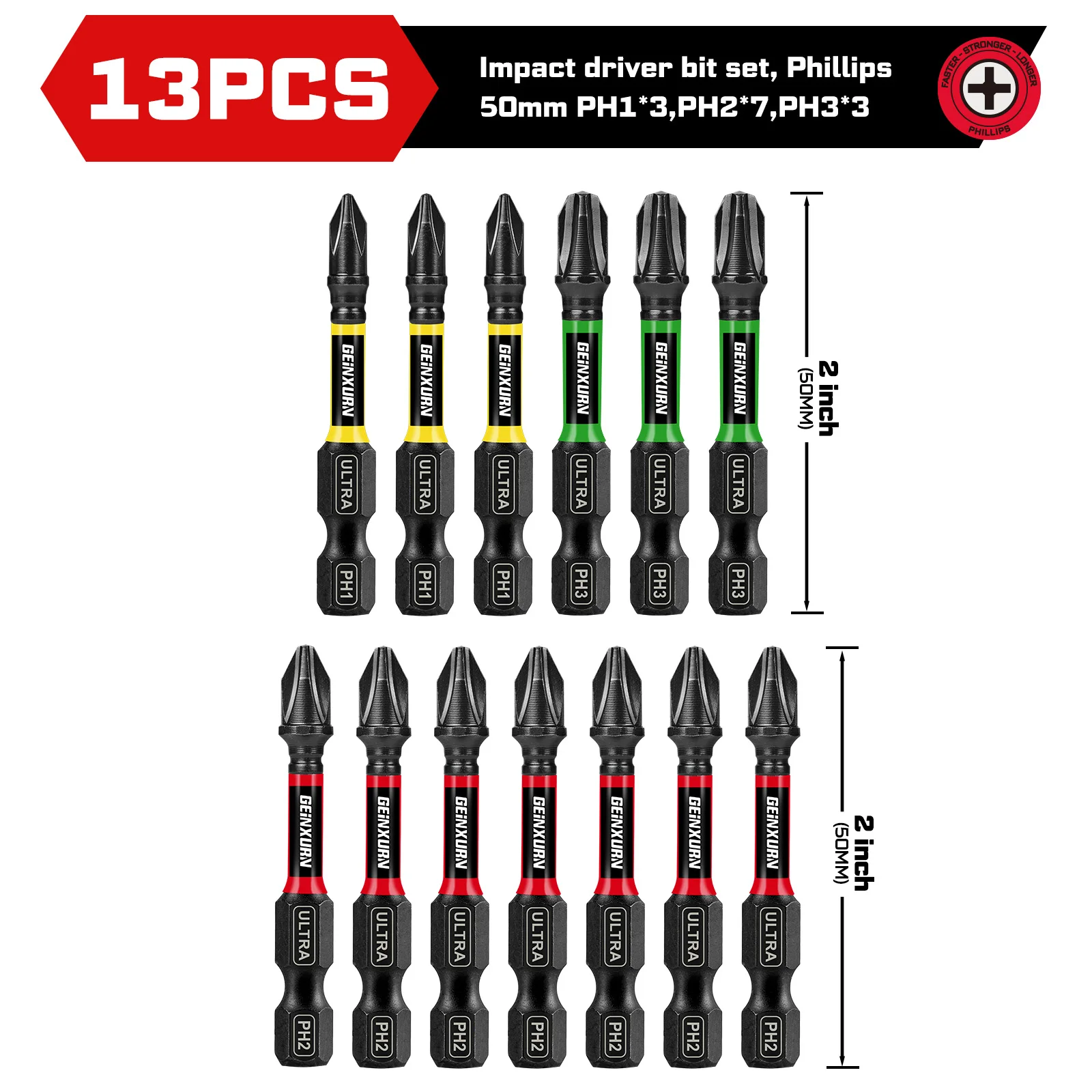 

Набор ударных отверток Geinxurn Impact Phillips PH1/2/3