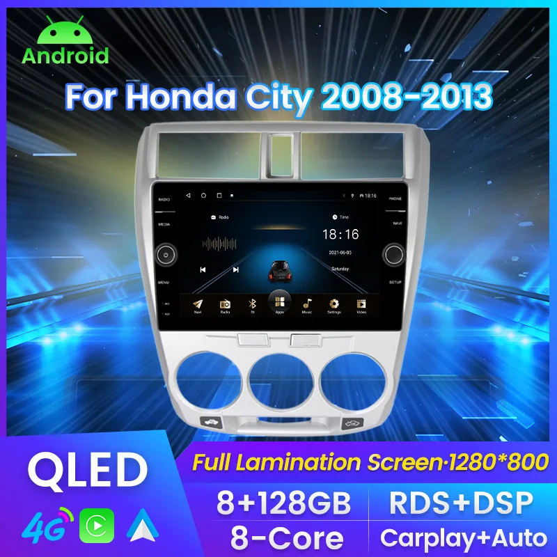 Автомагнитола 8 ядер 8G + 128G 2 Din Android 11 GPS мультимедийный плеер для Honda City 2008 2010 -2013 4G