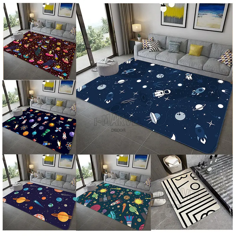 

Living Room Bedroom Carpets Flannel Cartoon Space Universe Planet Abstract Art Soft Crawling Mat Home Decoration Aesthetics