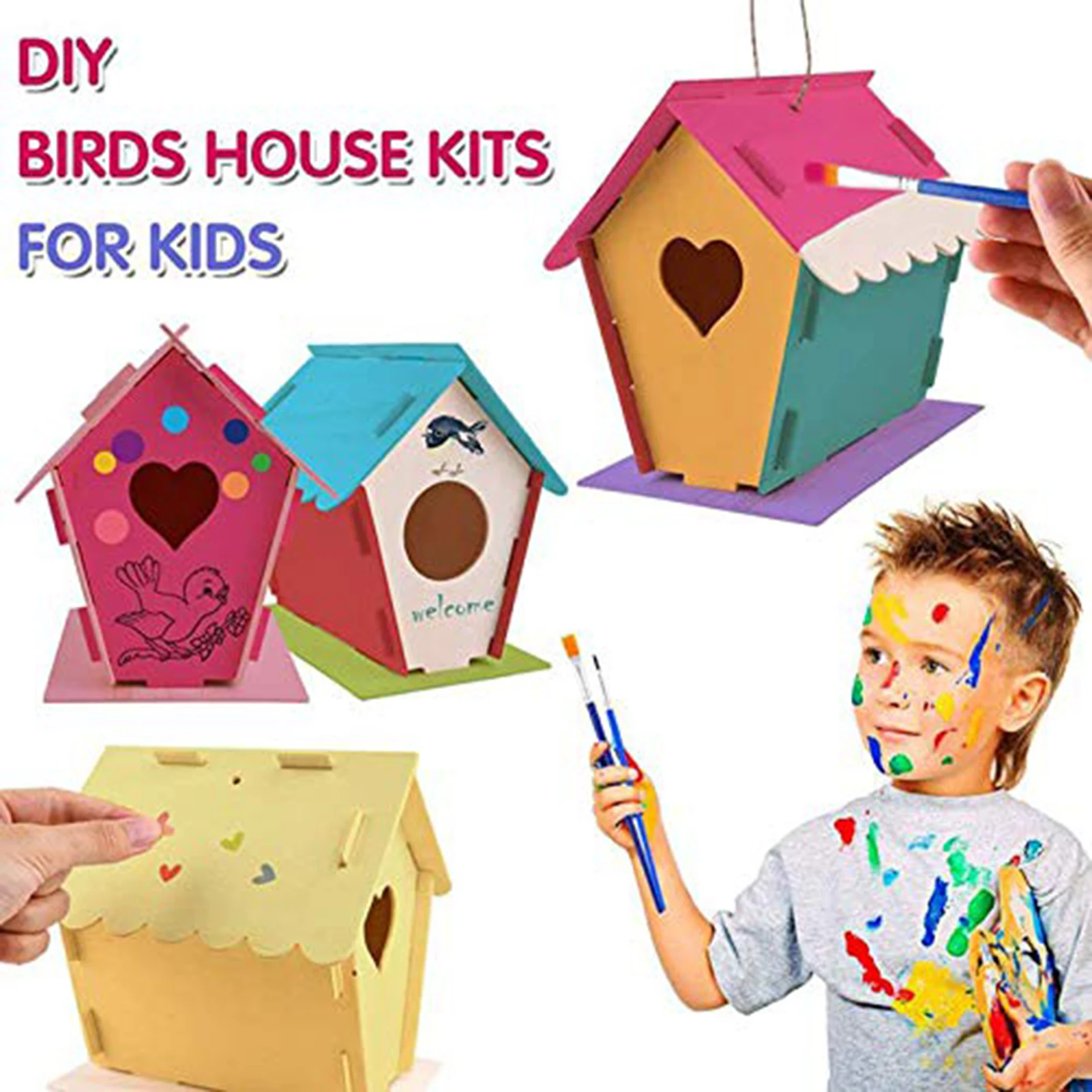 

DIY Painting Bird House Kit Bird House Nest Crafts For Kids Handmade Wood Building Paint Birds House Kid Gift Children Craft Toy